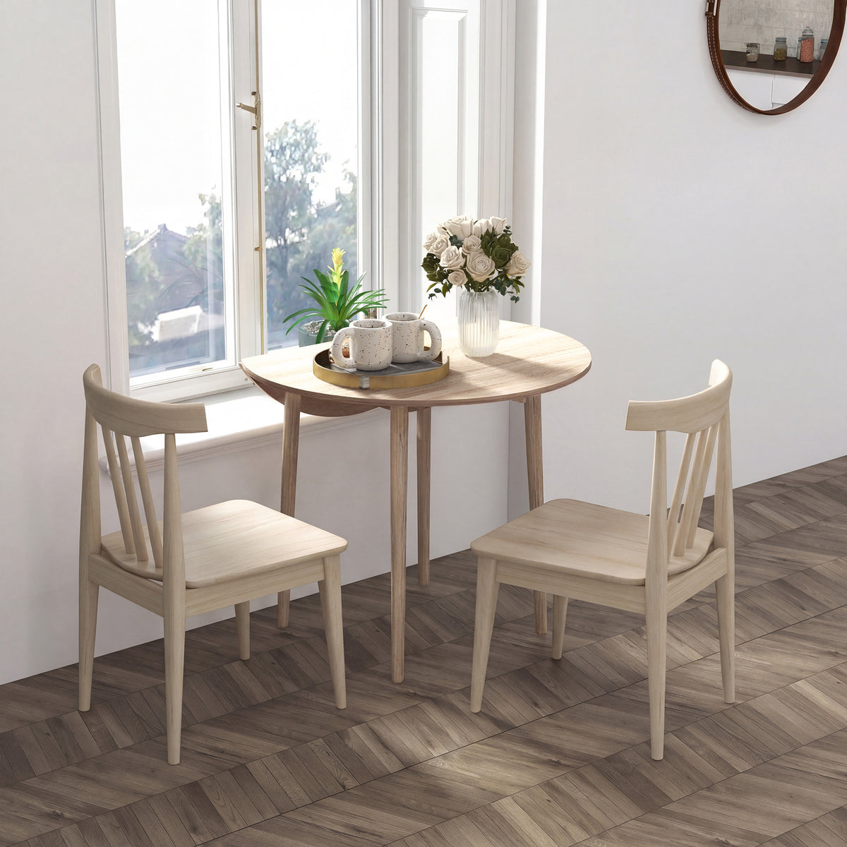 Table de salle à manger pliante 2 abattants - table ronde extensible - peu encombrante avec pieds en bois Ø89 x 73.5H cm-9