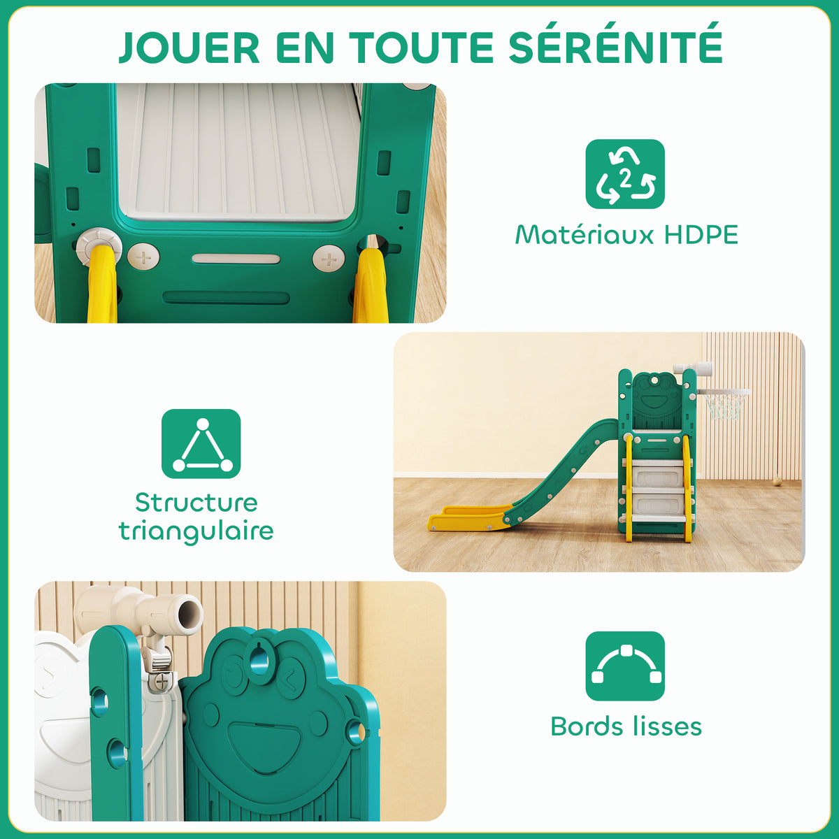 Toboggan pour tout-petits 5 en 1 toboggan autoportant pour enfant avec panier de basket, télescope, 178x70x86cm, jaune-5