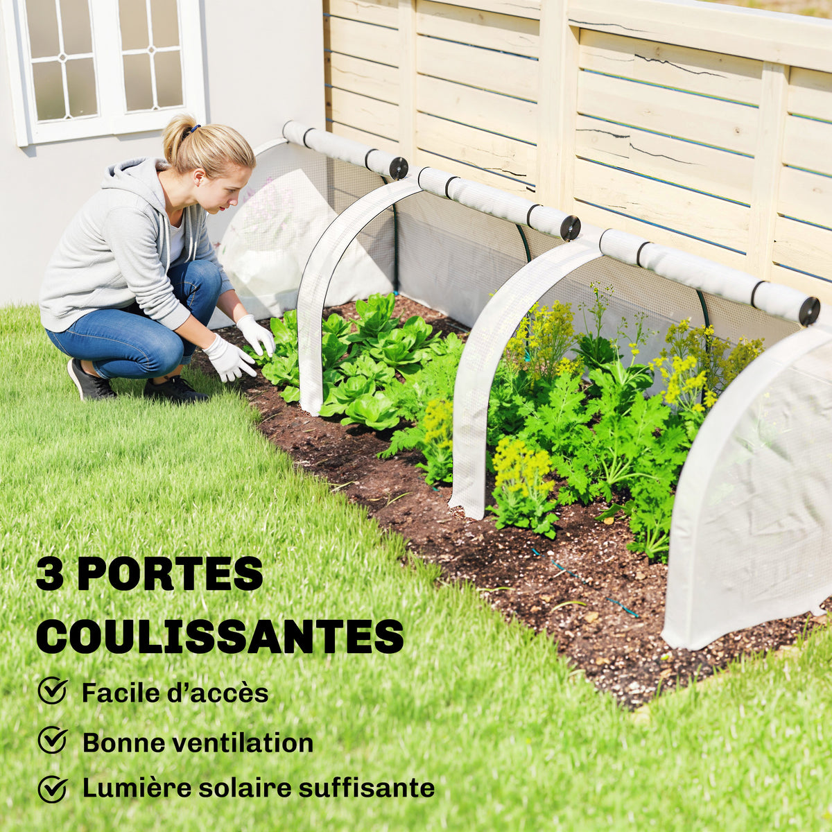 Mini Serre de Jardin Serre à tomates 3L x 1l x 0,8H m Acier PE Haute densité 140 g/m² Anti-UV 3 fenêtres Blanc-5