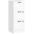 Caisson bureau, meuble rangement bois 3 tiroirs et serrure, barres de suspension réglables, 40 x 40 x 101 cm, blanc-0
