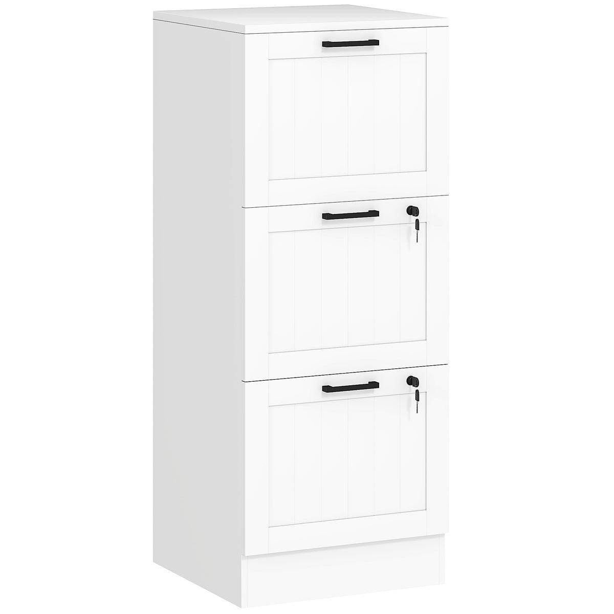 Caisson bureau, meuble rangement bois 3 tiroirs et serrure, barres de suspension réglables, 40 x 40 x 101 cm, blanc-0