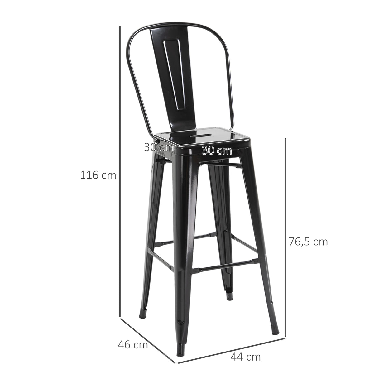 Lot de 4 tabourets de Bar Empilable Chaise de Bar Industriel avec Dossier Repose-Pied Hauteur d'Assise 76 cm métal Noir-2