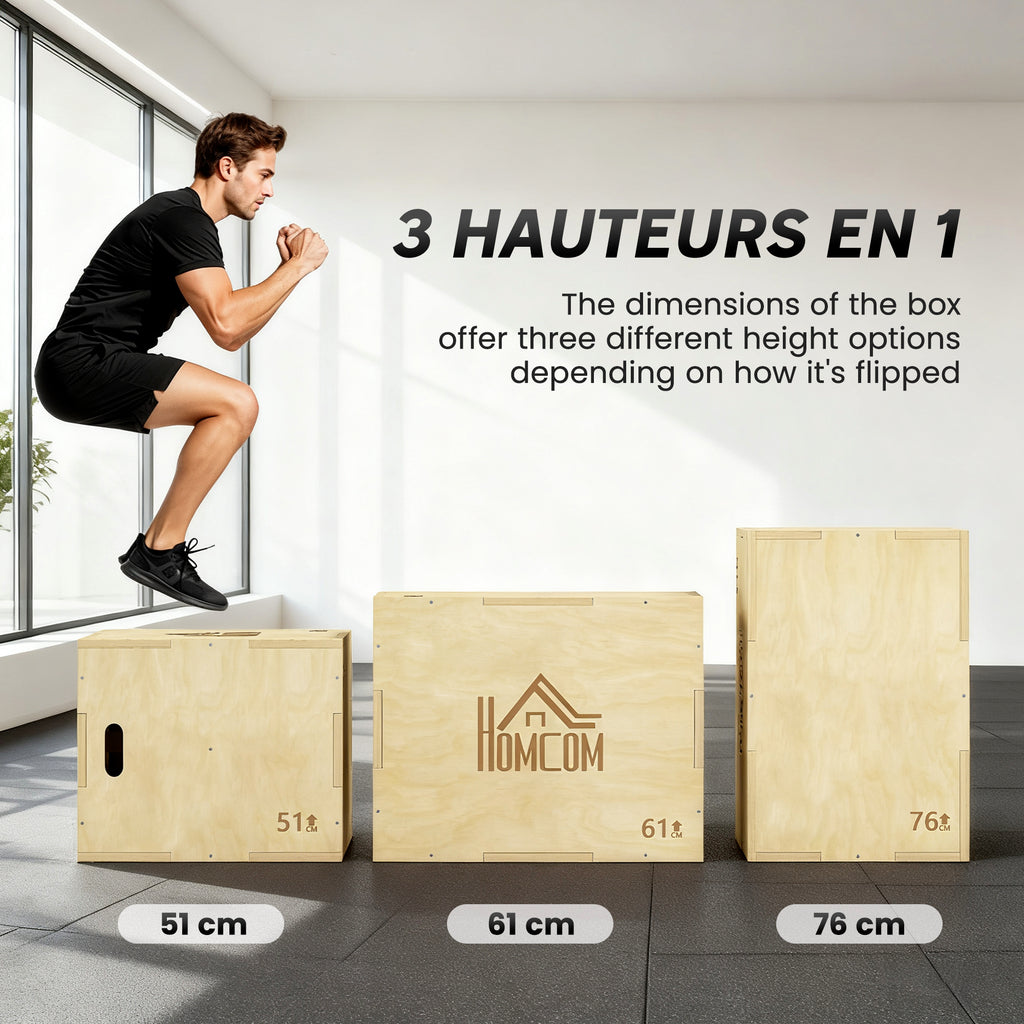 Box Jump pliométrie 3 en 1 appareil musculation fitness entraînement croisé plyobox pour box training 51/61/76cm en bois-3