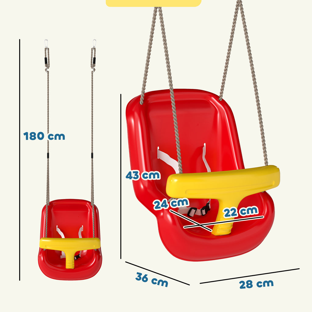 Balançoire pour enfants, balançoire bébé extérieure, dossier haut, barre de sécurité, hauteur ajustable, rouge et jaune-2