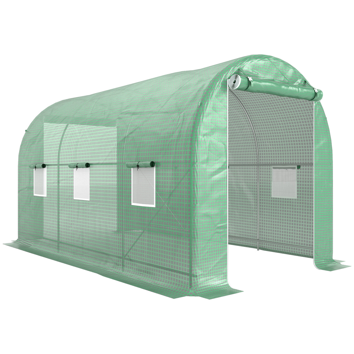 Serre de Jardin Tunnel Surface Sol 8 m² 4L x 2l x 2,05H m châssis Tubulaire Porte zippée 6 fenêtres enroulables vert-0