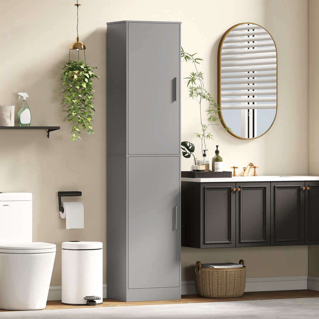 Meuble de salle de bain colonne avec 2 portes et 4 étagères réglables, 40 x 35 x 180 cm, gris-9