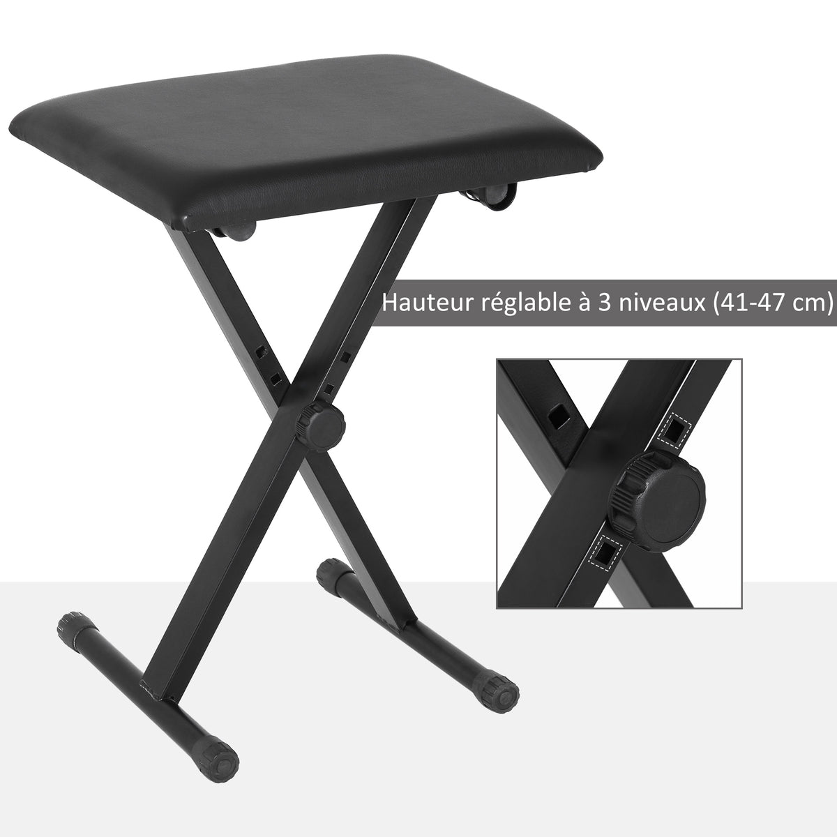 Tabouret piano pliable, banc piano réglable en hauteur de 37 à 47 cm, siège rembourré en PU et pieds en métal antidérapants, charge 100 kg, noir-4