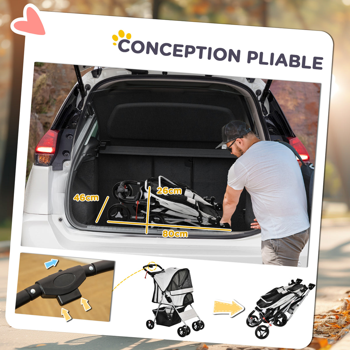 Poussette buggy pour chiens 77L x 45l x 99,5H cm pliable imperméable tissu 600D Oxford 4 roues gris-4