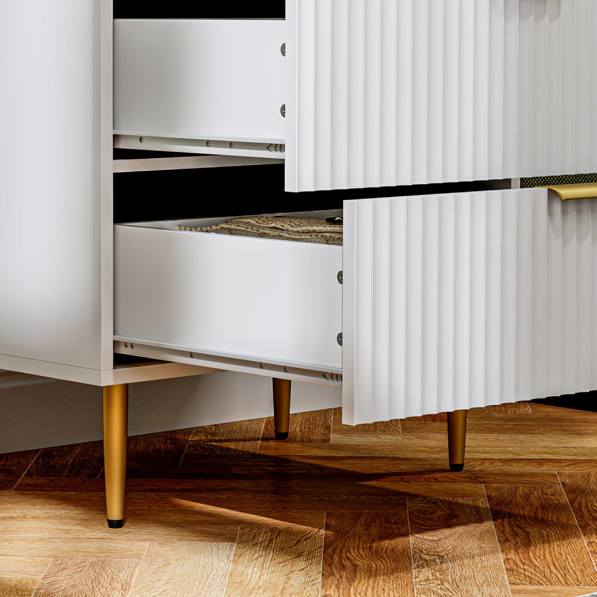 Commode 4 tiroirs commode chambre meuble de rangement moderne avec poignées et pieds dorés, dim. 60 x 40 x 96 cm, blanc-8