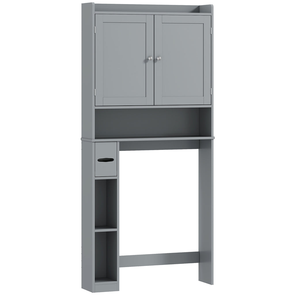 Meuble WC dessus de toilette ou machine à laver, 2 portes, 3 compartiments, porte-papier toilette, 80x19,5x170cm, gris-0