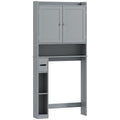 Meuble WC dessus de toilette ou machine à laver, 2 portes, 3 compartiments, porte-papier toilette, 80x19,5x170cm, gris-0