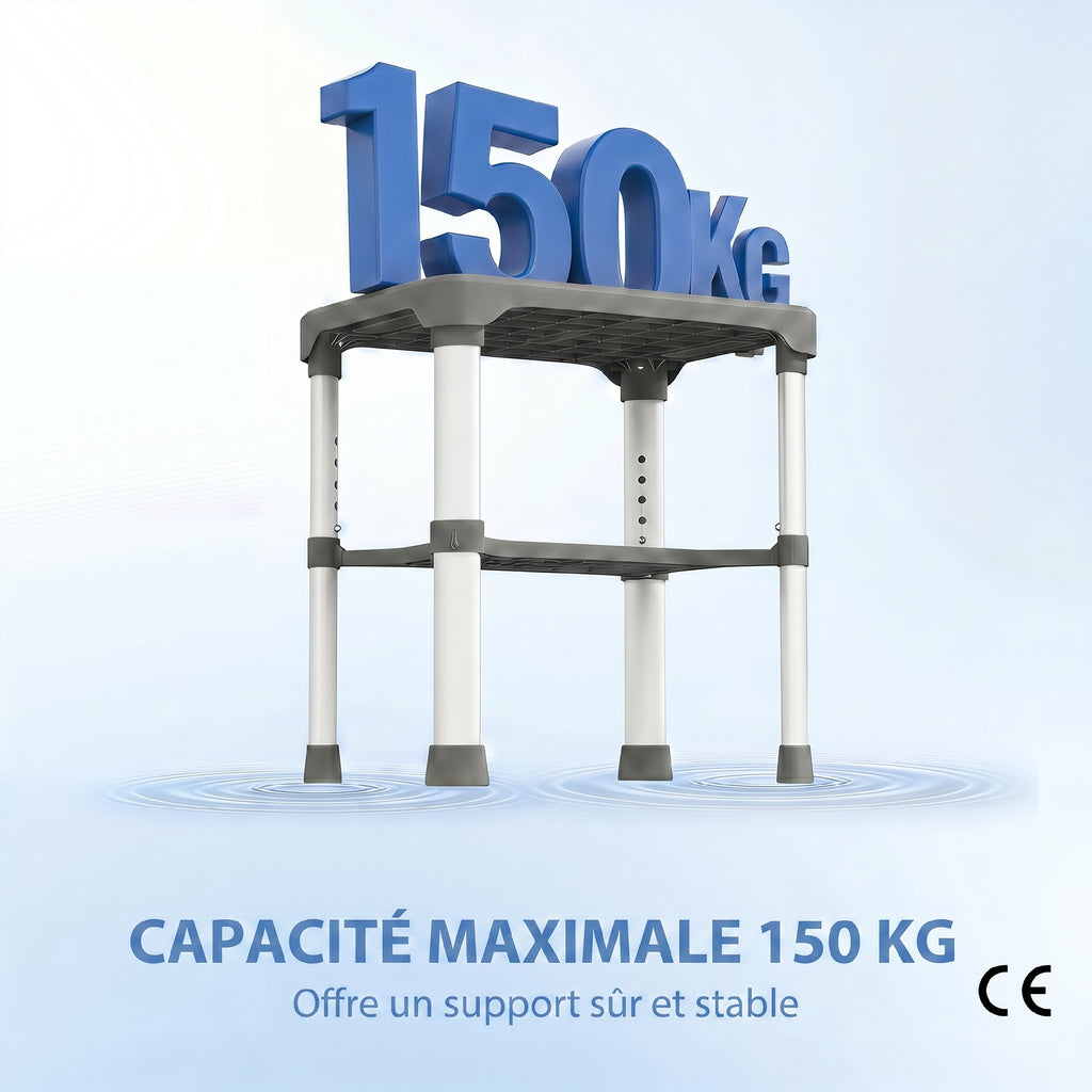 Tabouret de Douche Hauteur Ajustable avec Étagère Intégrée et Barre d'Appui à Ventouse pour Seniors et Handicapés, Gris-3