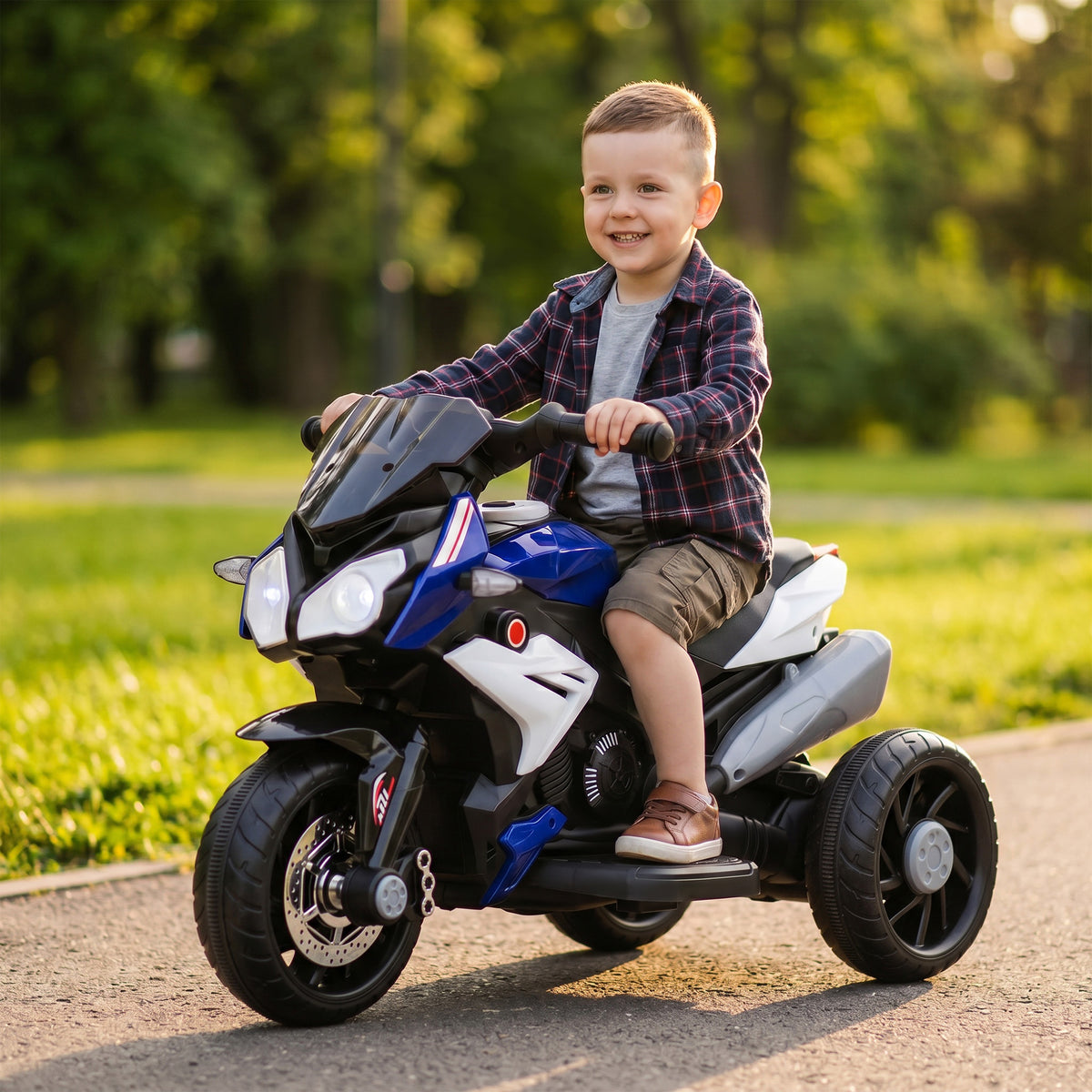 Moto électrique enfants 3 roues 6 V, voiture électrique enfants 3 à 5 ans, effets lumineux et sonores, 86x42x52cm, bleu-8