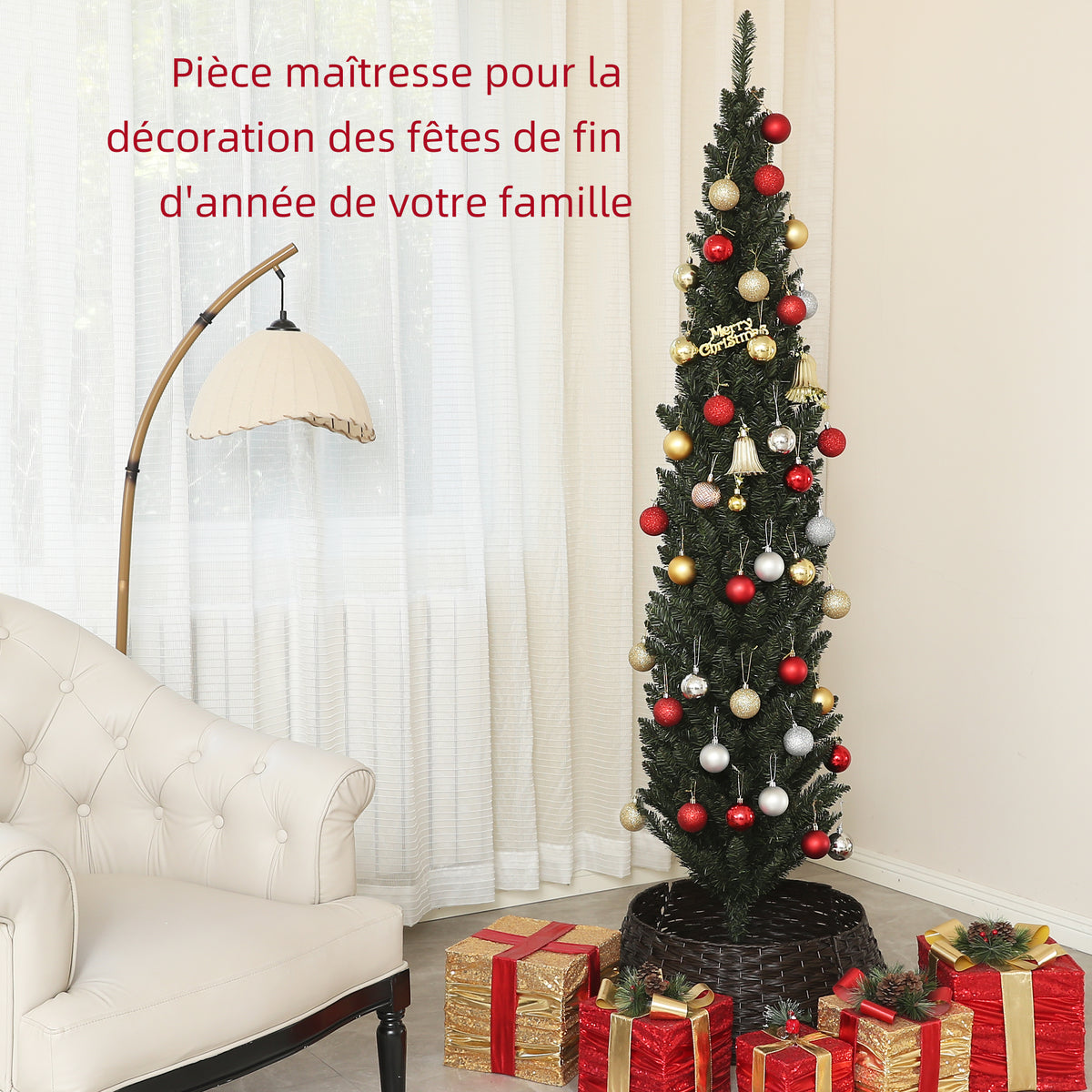 Sapin de Noël artificiel, arbre de Noël, base en acier, 390 branches épines, décoration de Noël, Ø 55 x 195H cm, vert-3