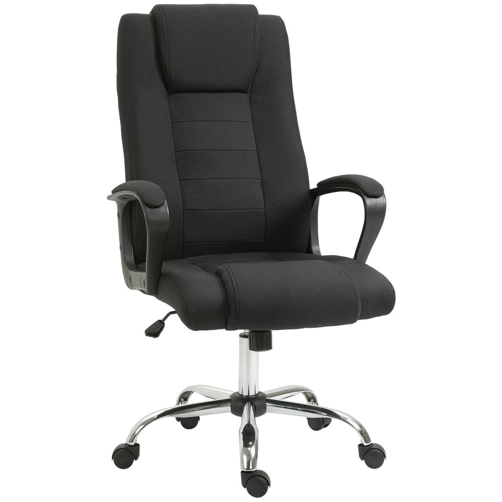 Fauteuil de bureau à roulettes chaise manager ergonomique pivotante hauteur réglable lin noir-0