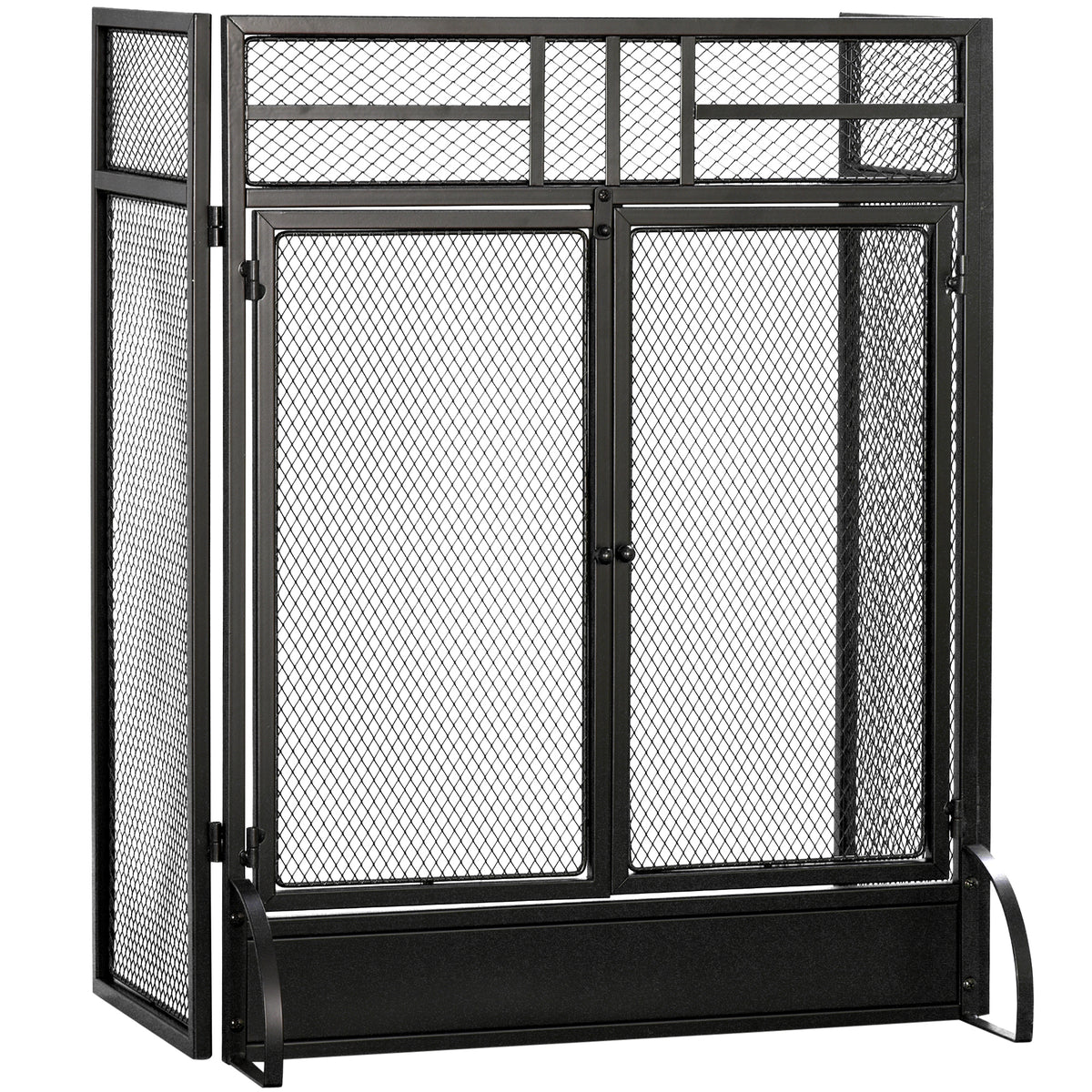Pare-étincelles grille de protection pour cheminée pare-feu barrière de sécurité 3 volets pliables et porte 120 x 79 cm-0