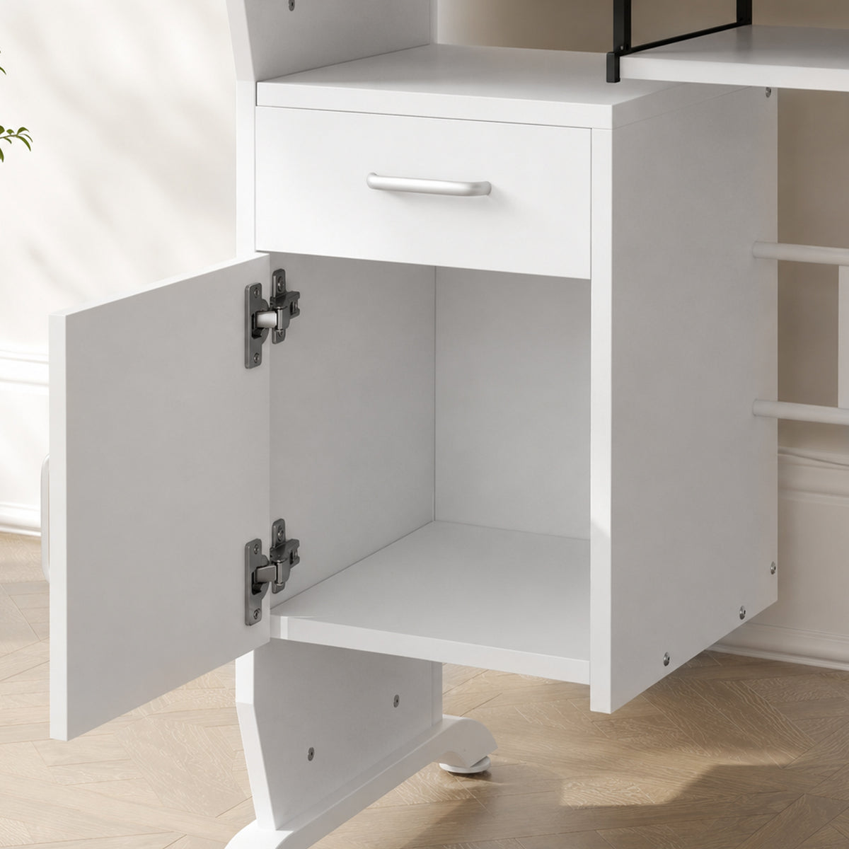 Bureau d'ordinateur, 100 x 52 x 75 cm, tablette coulissante pour clavier, tiroirs et support d'unité centrale, blanc-8
