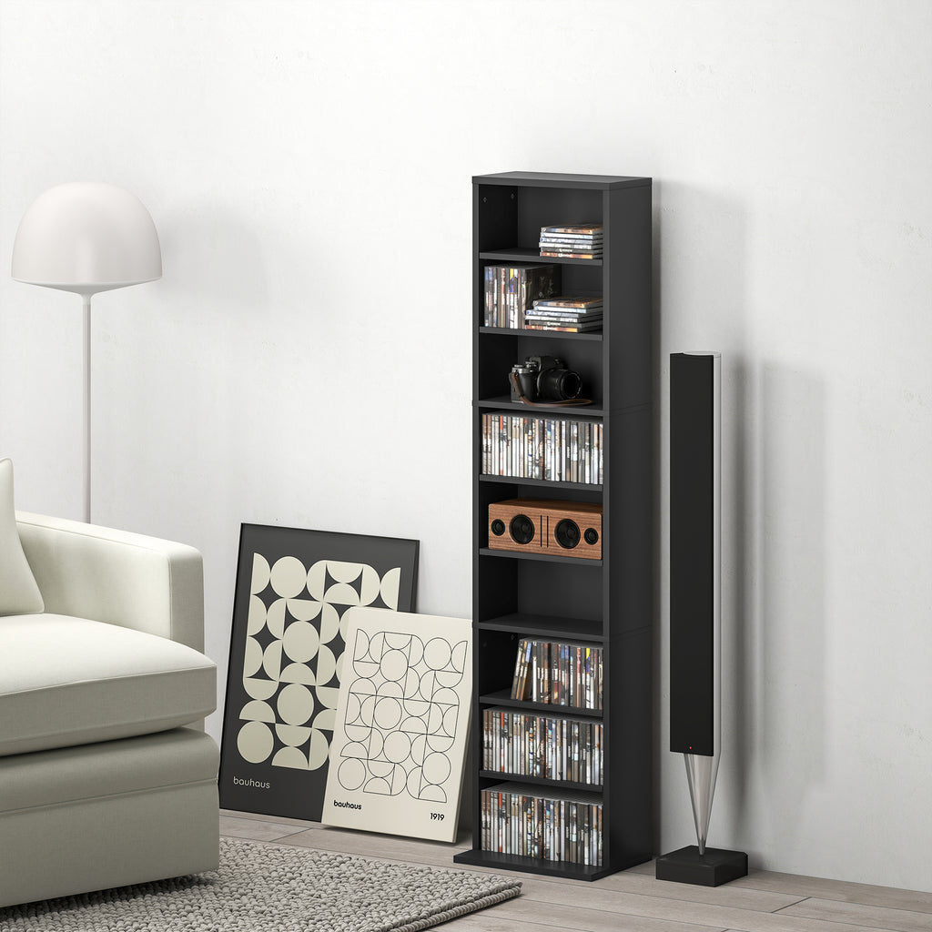 Rangements pour CD et DVD 9 compartiments et 6 étagères réglables capacité max. 260 CD/120 DVD 33 x 24 x 140 cm noir-1
