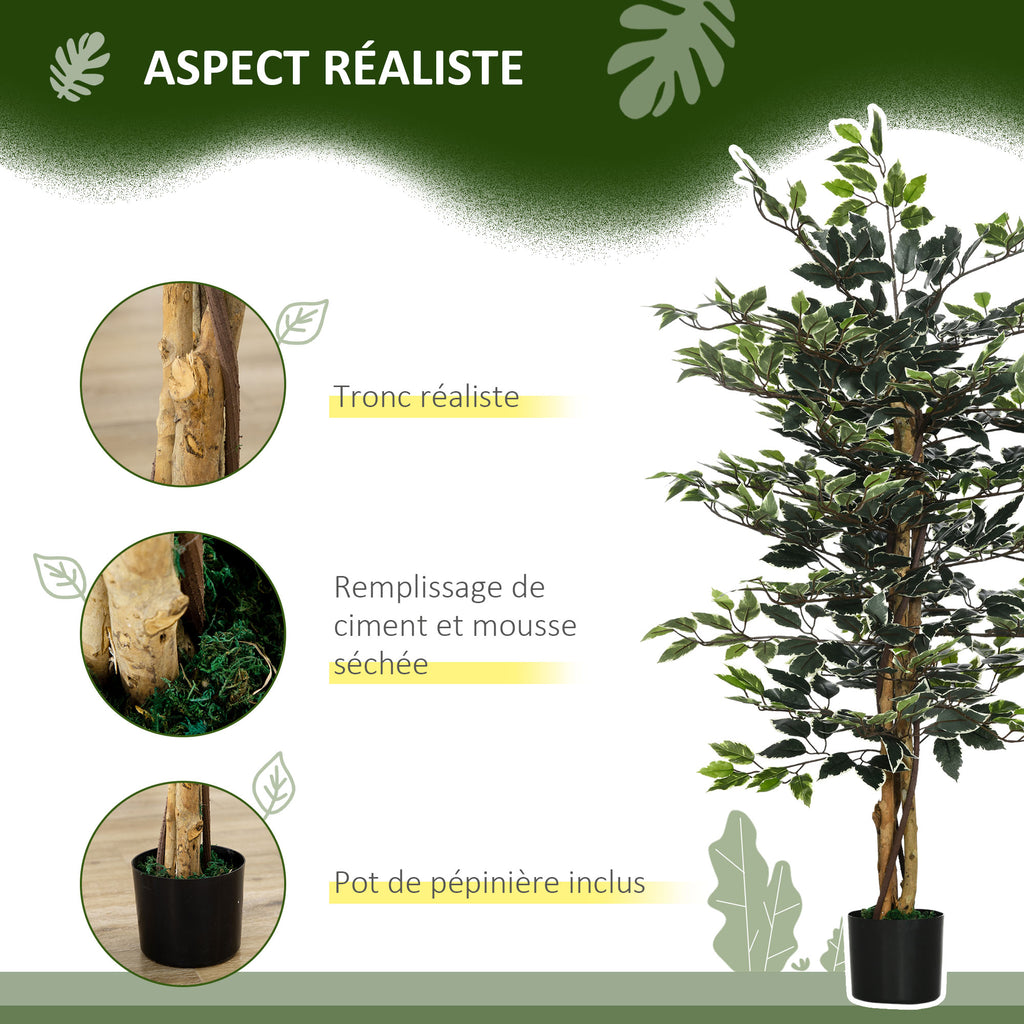 Plante artificielle ficus tronc branches liane lichen feuilles grand réalisme pot inclus hauteur 1,3 m-4