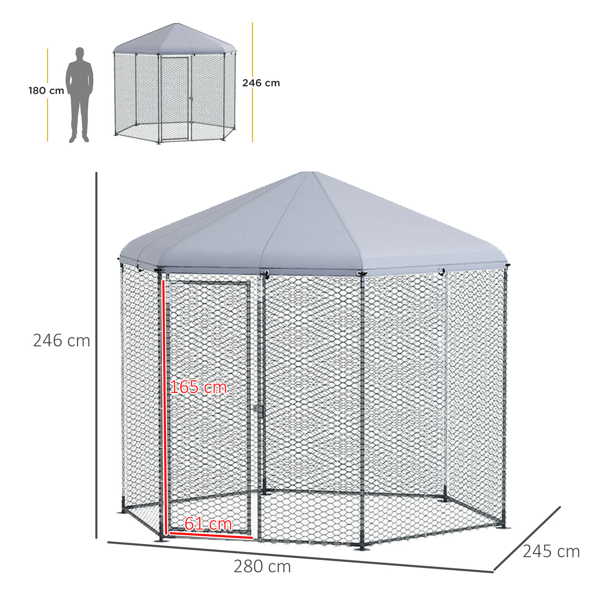 Enclos poulailler extérieur 5 m² parc grillagé dim. 2,8L x 2,45l x 2,46H - espace couvert - 5/8 poules-2