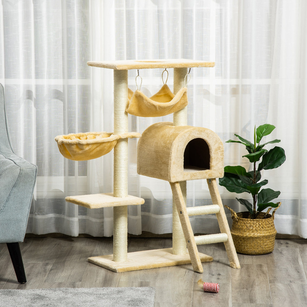 Arbre à chat griffoir arbre à grimper stable à plusieurs niveaux centre d'activités hauteur 98 cm beige-9
