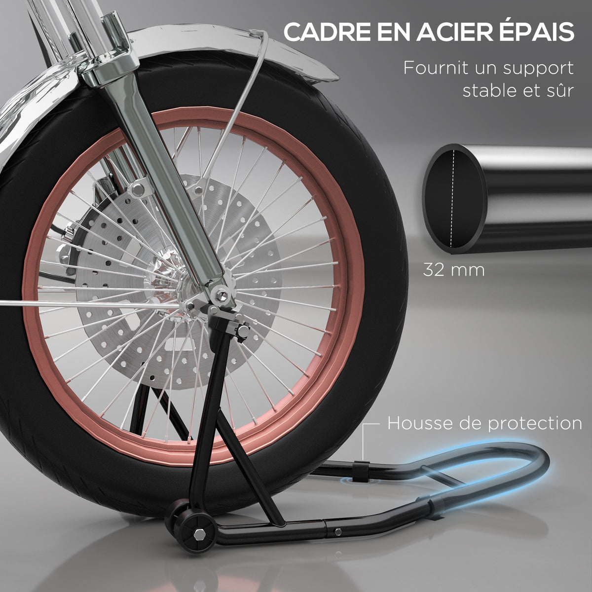 Support pour moto, béquille avant pour moto avec goupille réglable et adaptateurs pour bras oscillant, noir-5