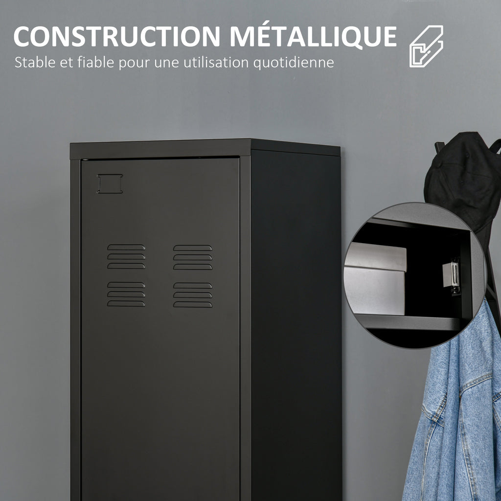 Armoire de Rangement compacte en métal casier style industriel avec 3 étagères, 1 tringle 43L x 50l x 180H cm-4