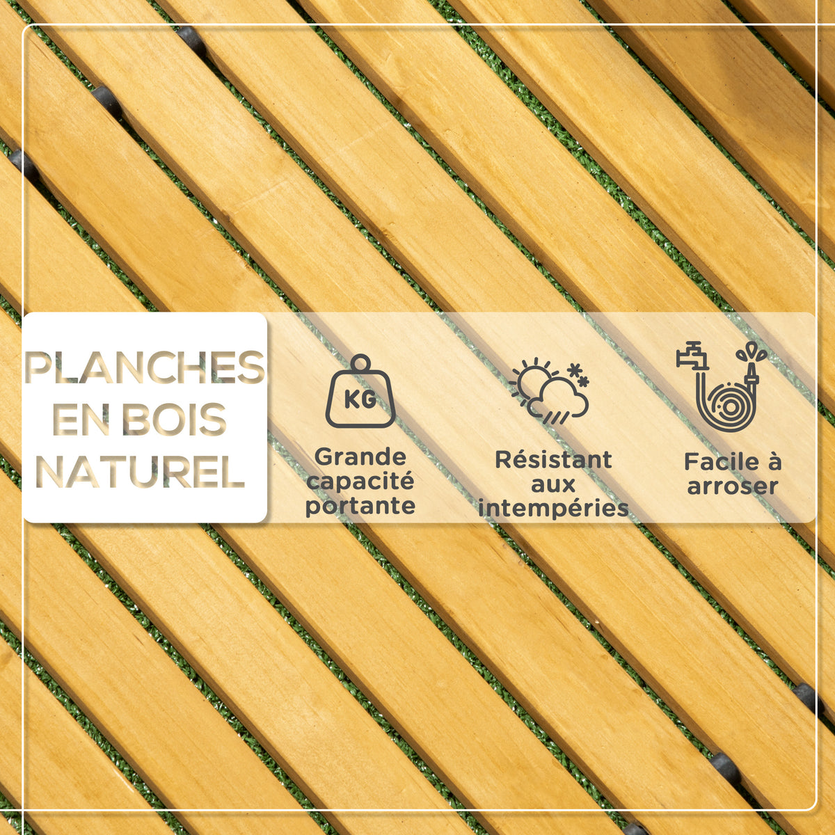 Allée chemin de jardin en lattes de bois enroulable - bois massif de pin 185 x 60 cm-4