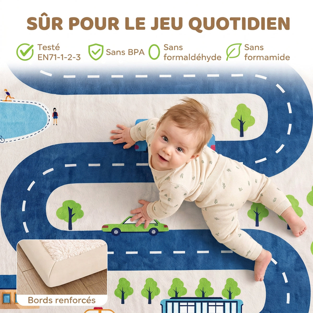 Tapis de Jeu pour Enfants Tapis de Chambre d'Enfant en Mousse Épaisseur 3 cm Motif Route Base Antidérapante 150x200cm-4