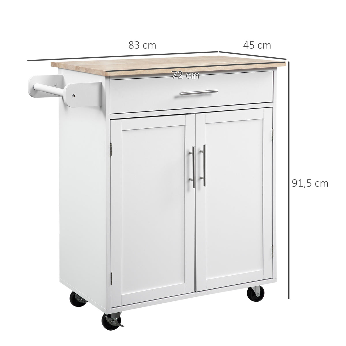 Desserte de cuisine sur roulettes chariot de service Ilot de cuisine avec tiroir de placard et porte-torchons - blanc-2
