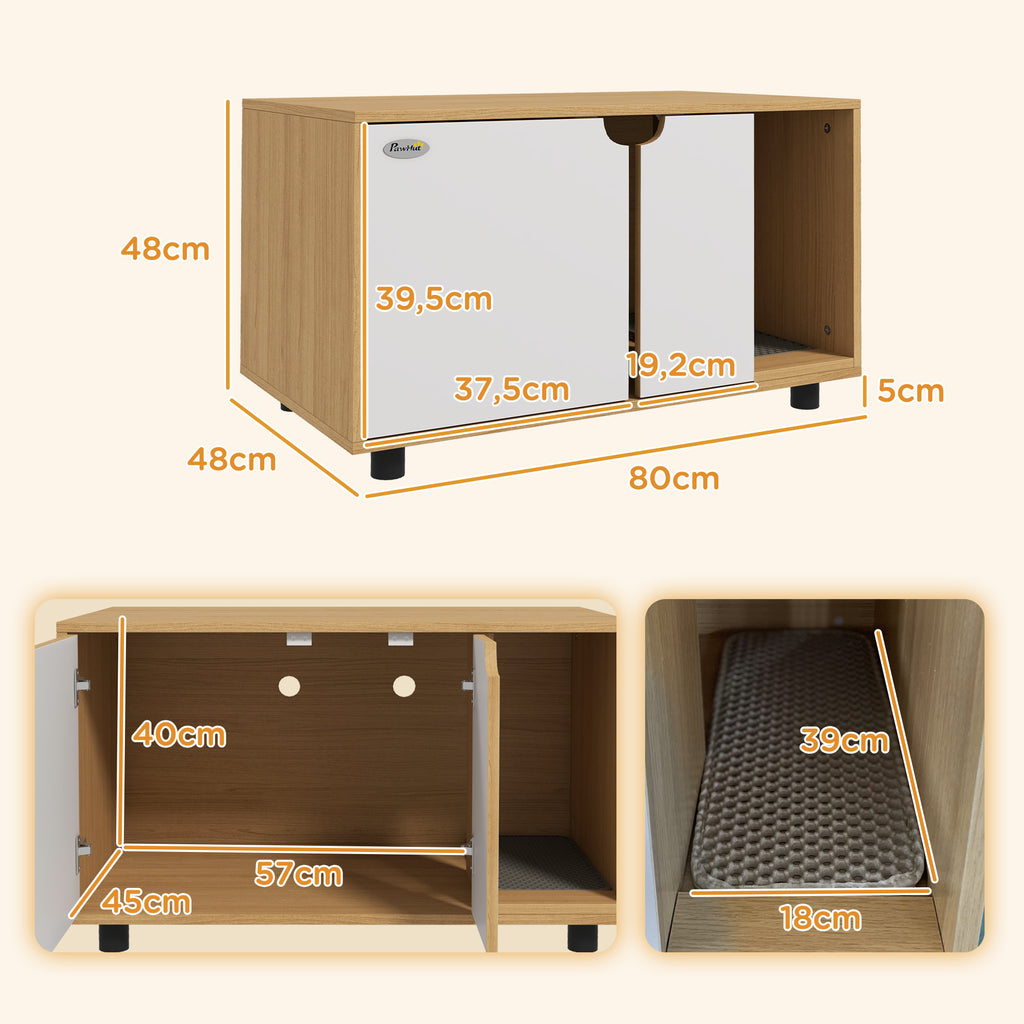 Meuble à litière maison de toilette sur pieds pour chat 2 en 1 portes style scandinave 80 x 48 x 48 cm naturel et blanc-2