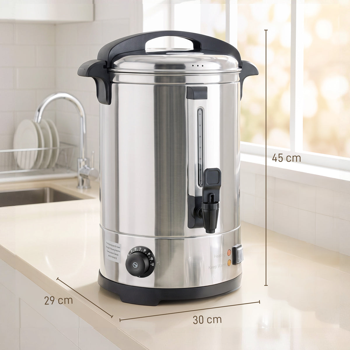 Distributeur d'Eau Chaude en Inox 8L 1500 W, 9 Niveaux de Température 30-110 °C, Maintien au Chaud, Robinet, Argenté-2