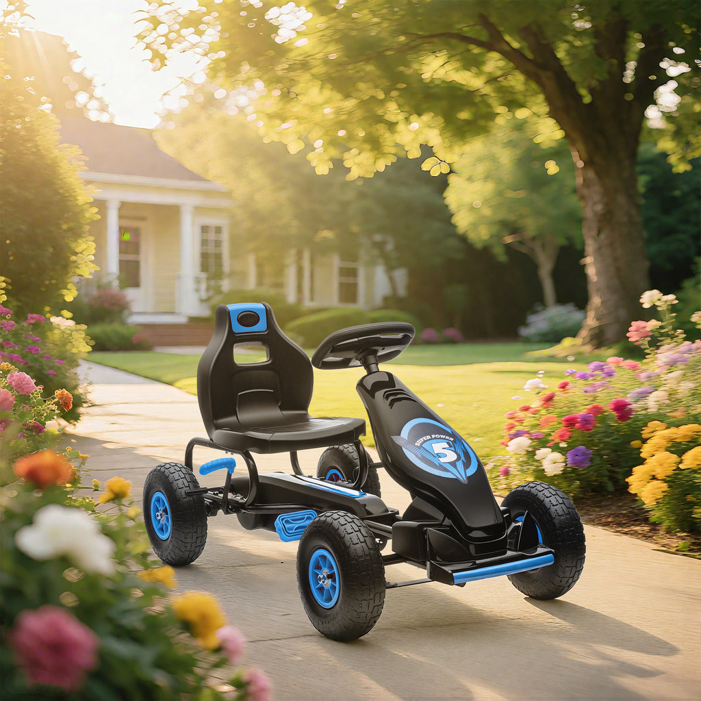 Kart à pédales pour enfant siège réglable 3 positions frein à main enfant de 5 à 12 ans bleu noir-8