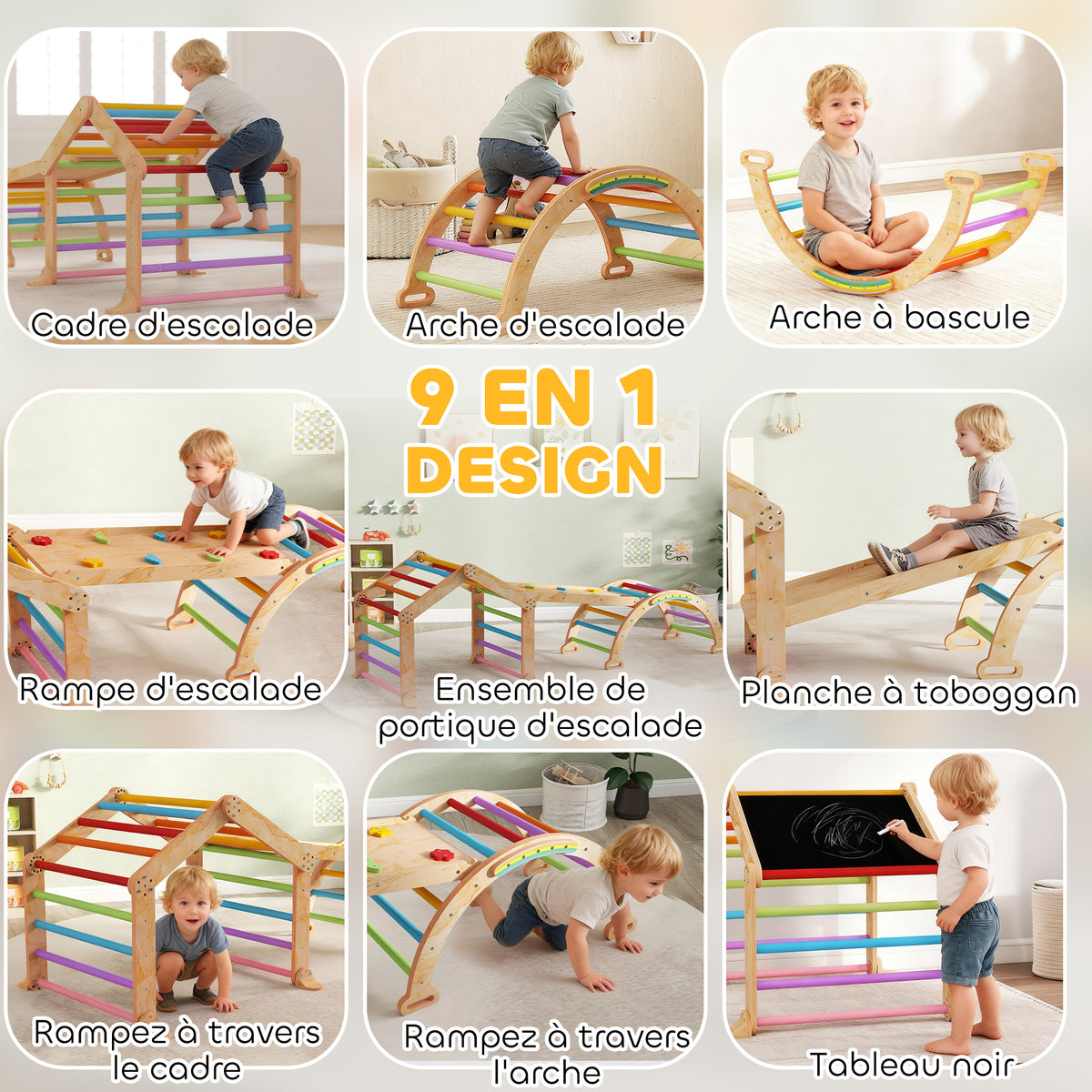 Triangle d'escalade enfant avec rampe réversible toboggan bascule et structure d'escalade multicolore-3