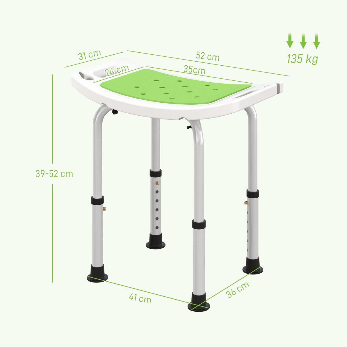 Siège de Douche réglable en Hauteur Tabouret de Douche Ergonomique Pieds antidérapants Charge Max. 135 Kg alu HDPE Vert-2
