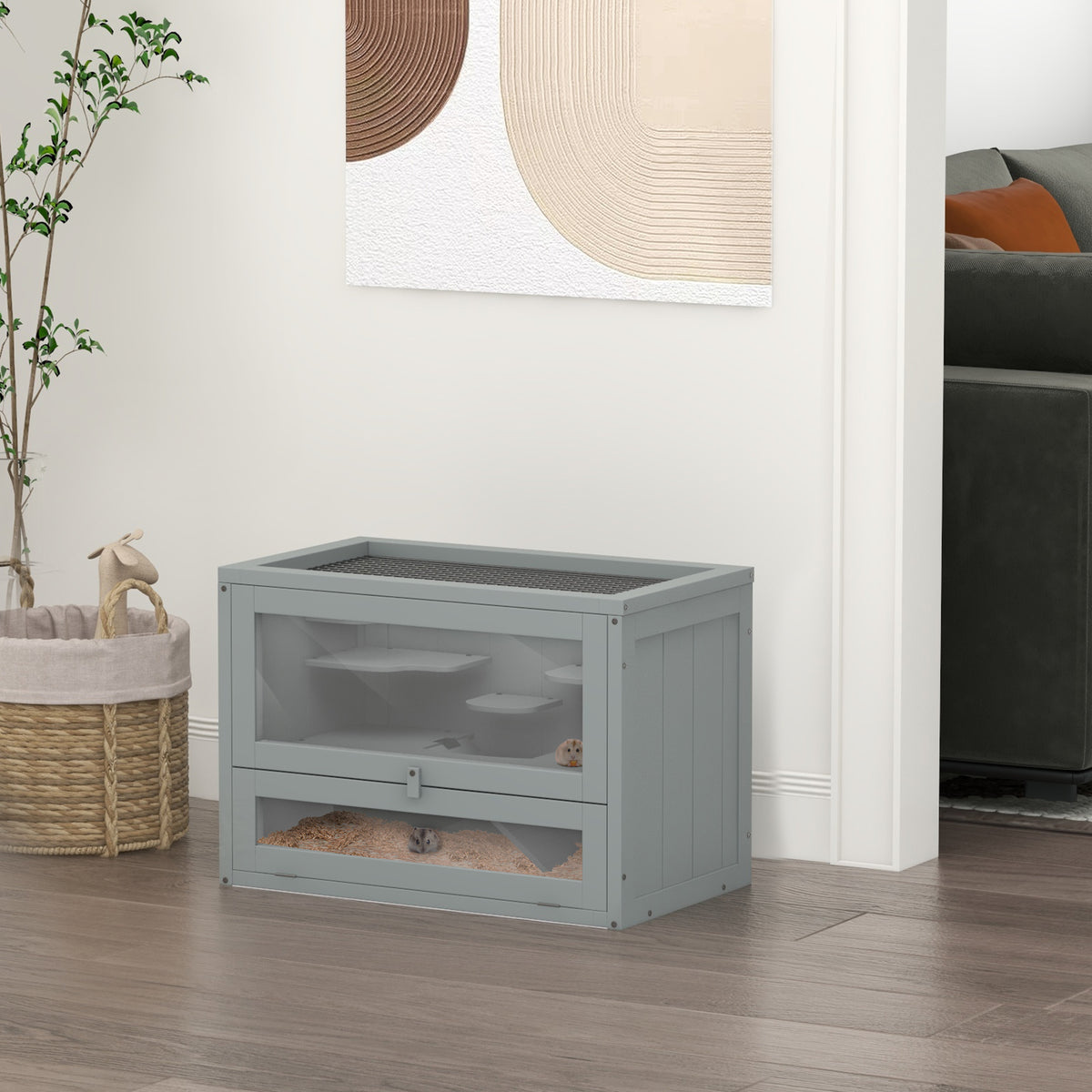 Cage pour hamsters souris petits rongeurs multi-équipements rampe plateformes toit ouvrant grillagé 60 x 35 x 42 cm gris-9
