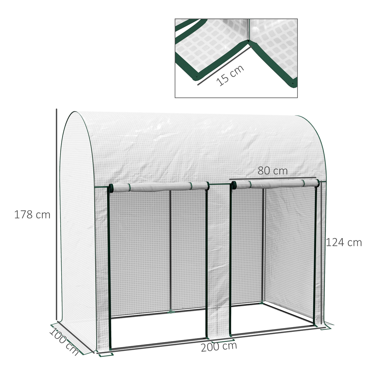 Serre de jardin 2 m² dim. 2L x 1l x 1,78H m 2 Portes zippées enroulables Acier PE Haute densité 140 g/m² Anti-UV blanc-2