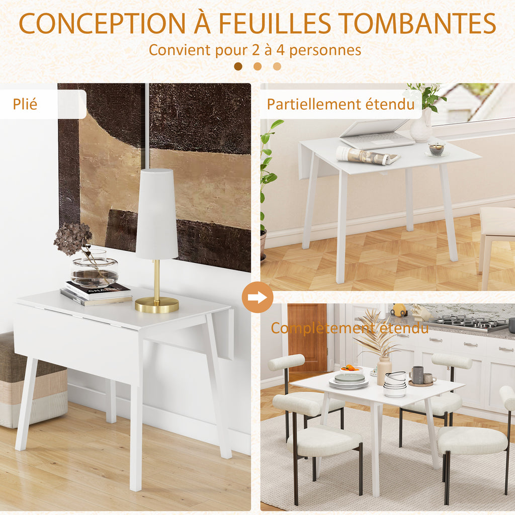 Table de cuisine pliable table à manger pliante avec plateau rabattable en bois pour 2 à 4 personnes blanc-3