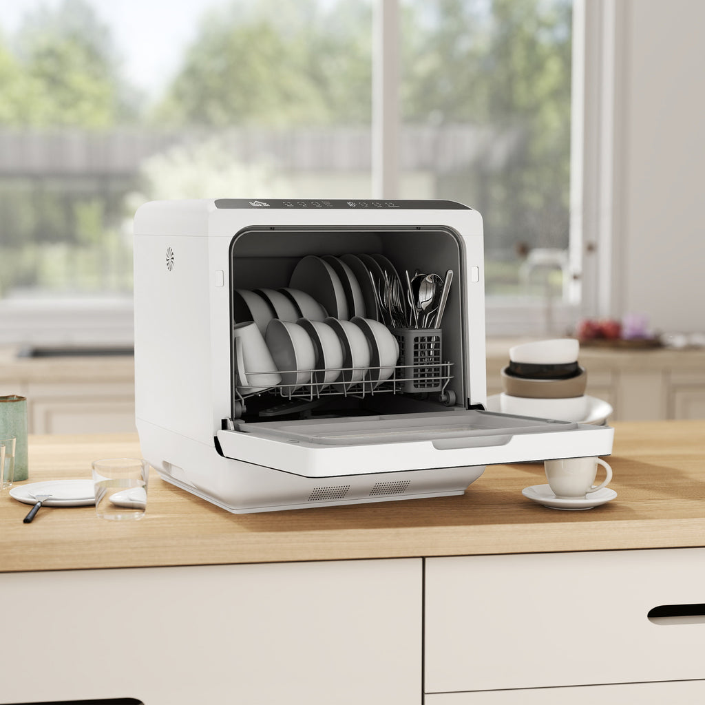 Mini lave-vaisselle compact 4 couverts, lave-vaisselle de table, 6 programmes, commandes tactiles, réservoir 6 L, blanc-9