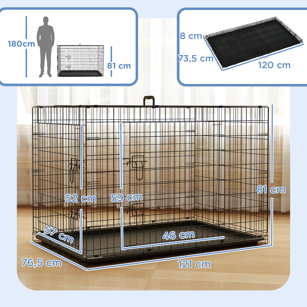 Cage caisse de transport pliante pour chien en acier 2 portes verrouillables 121 x 77 x 82 cm noir-2