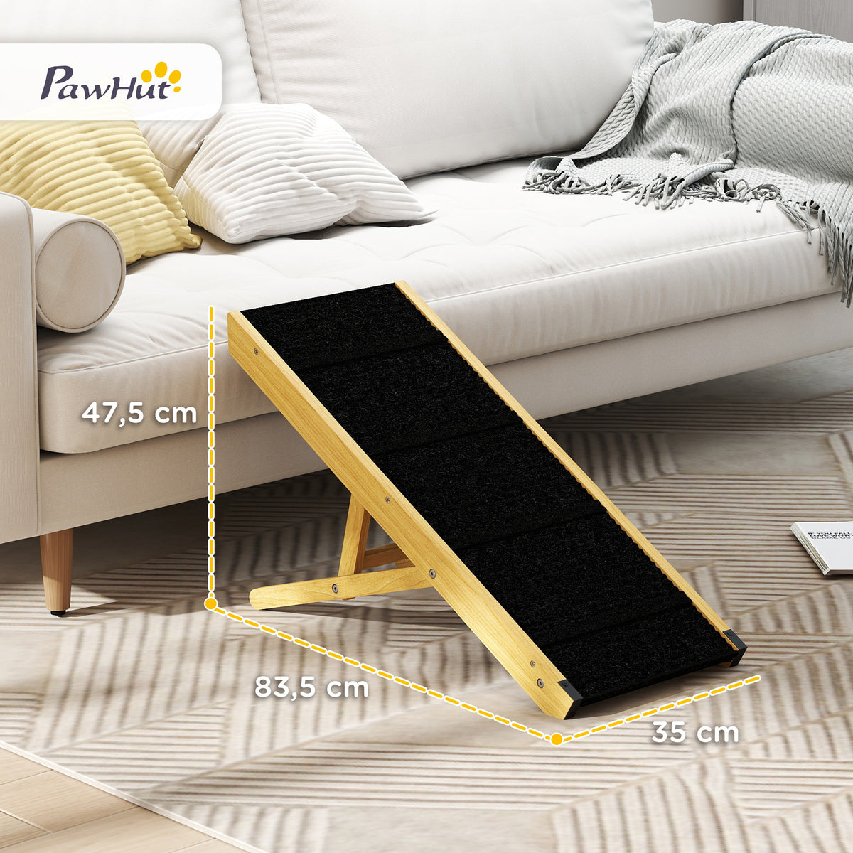 Rampe pliable pour chiens en bois facile à transporter, 4 hauteurs, 83,5 x 35 x 47,5 cm, bois naturel-2