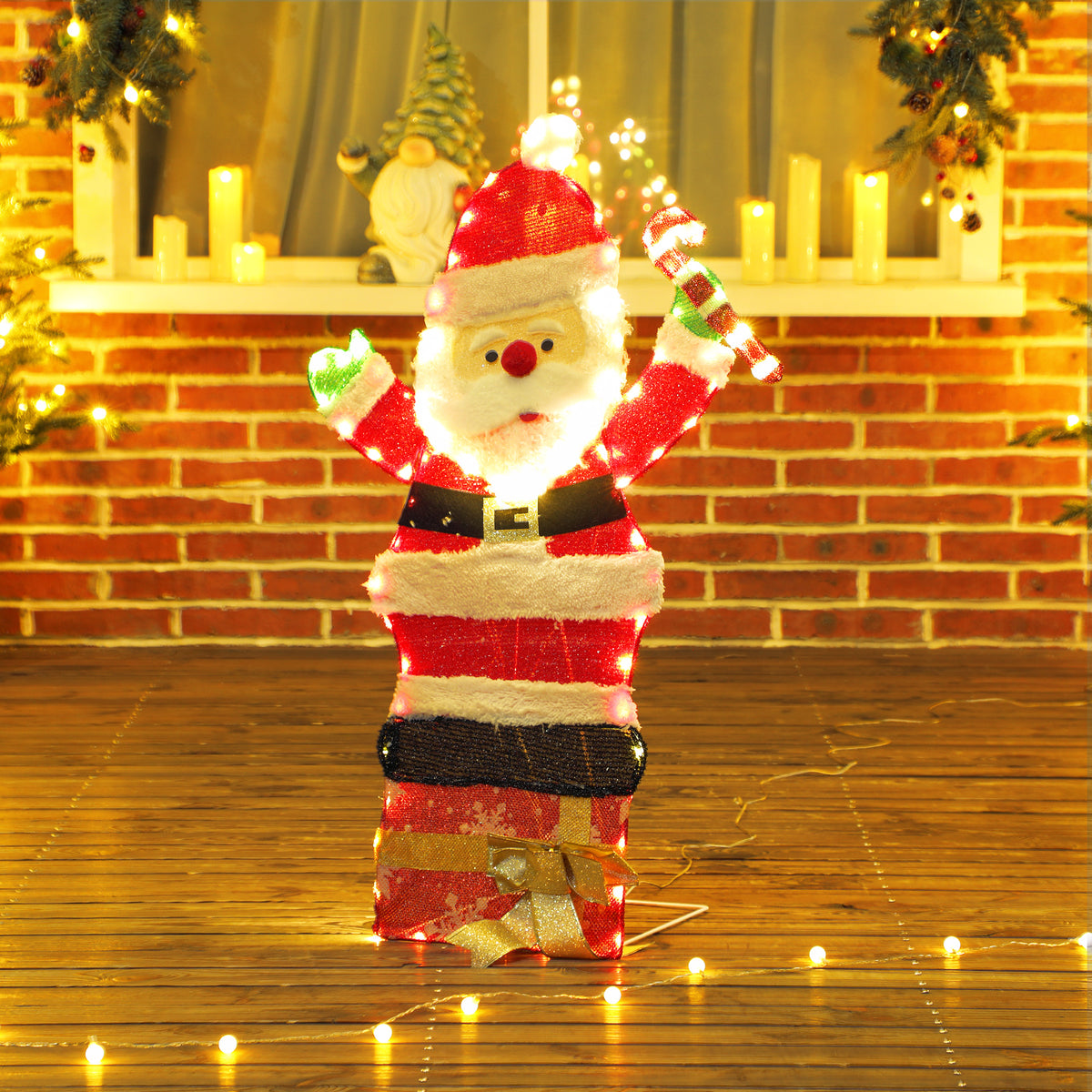Père Noël lumineux de 90 cm avec 97 LED blanc chaud, décoration de Noël pour intérieur et extérieur-8