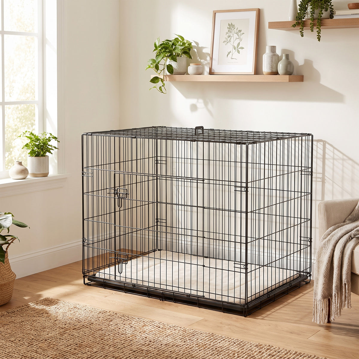 Cage caisse de transport pliante pour chien poignée, plateau amovible, coussin fourni 90 x 57,5 x 62 cm noir-1