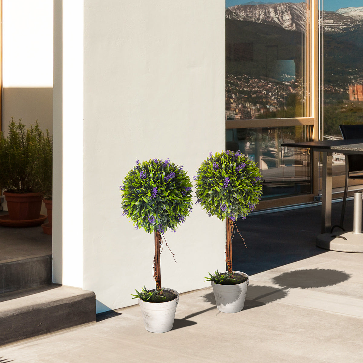 Lot de 2 plantes Artificielles avec fleurs de lavande, tronc et pot inclus - hauteur 60 cm vert-6