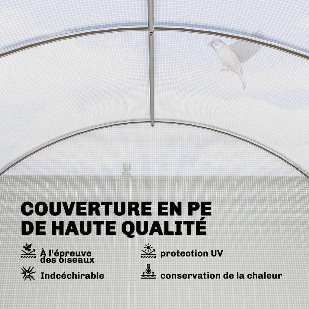 Serre Tunnel de Jardin 18m², Serre de Jardin Tunnel avec Porte et 12 Fenêtres avec Moustiquaires, 295x597x200cm, Blanc-4