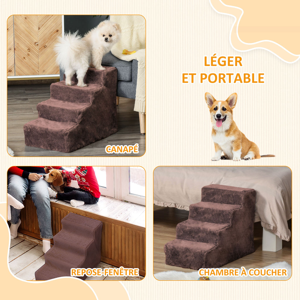 Escalier pour chien à 4 marches escalier pour chat échelle antidérapante pour animaux 60 x 35 x 44 cm marron-6