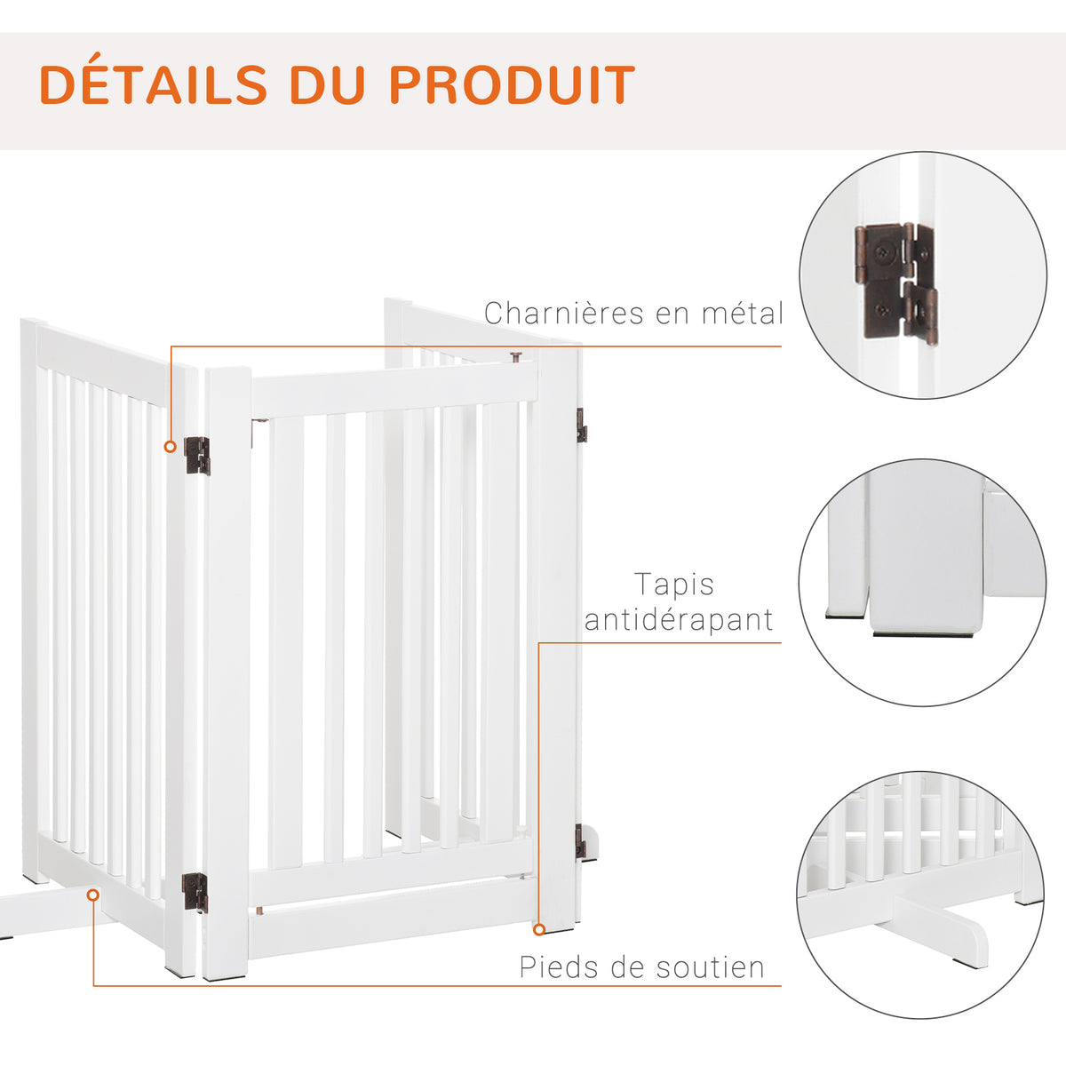 Barrière de sécurité chien barrière modulable pliable avec porte verrouillable intégrée 155 x 35,5 x 76 cm MDF blanc-6