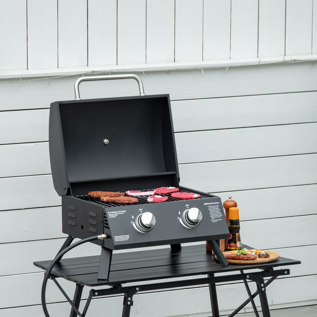 Barbecue gaz de Table transportable Pieds Pliables - 2 brûleurs 5 KW - Barbecue gaz de Camping - Grille de-9