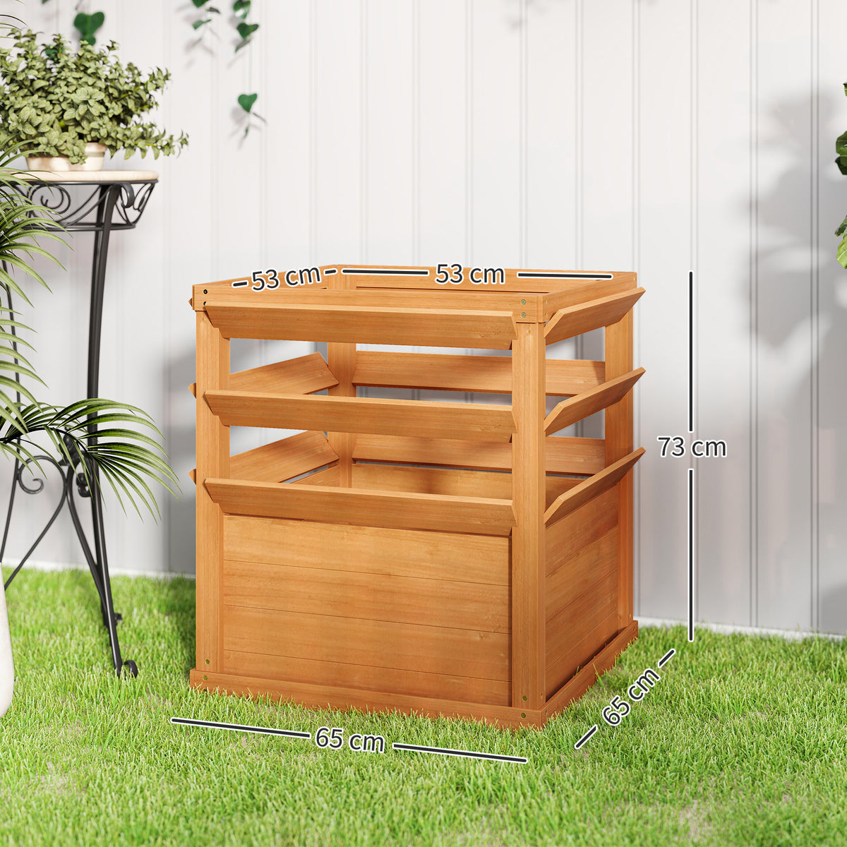 Jardinière avec treillis, lit surélevé de jardin fond ouvert, bac à fleurs en bois 65 x 65 x 73 cm, marron clair-2