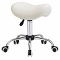 Tabouret à roulettes, tabouret de massage avec hauteur réglable 49-61 cm et selle ergonomique, chaise de travail à roulettes pivotant 360°, pour salon de massage tatouage clinique spa, blanc-0